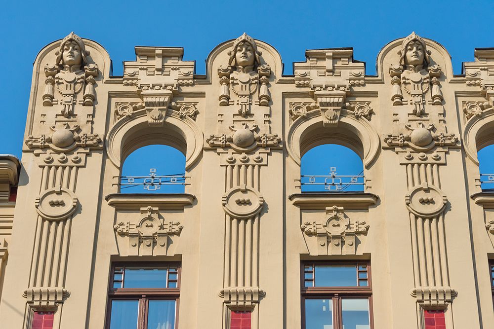 Art Nouveau building on Alberta Street in central Riga-Latvia art print by Keren Su for $57.95 CAD